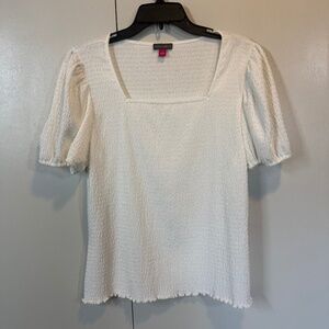 Vince Camuto Puff Shoulder Smocked Top White Size L NWT